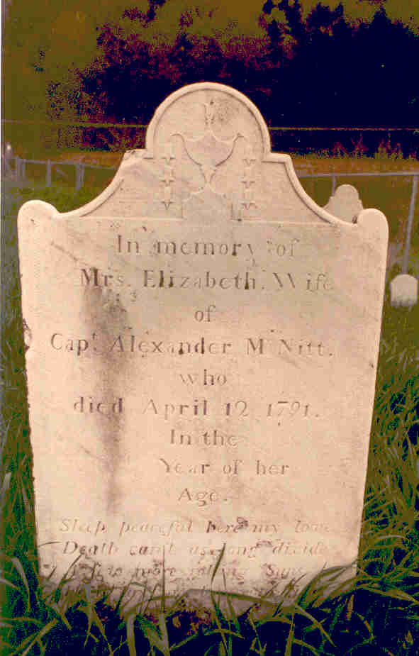 Gravestone of Alexander McNitt's first wife Elizabeth