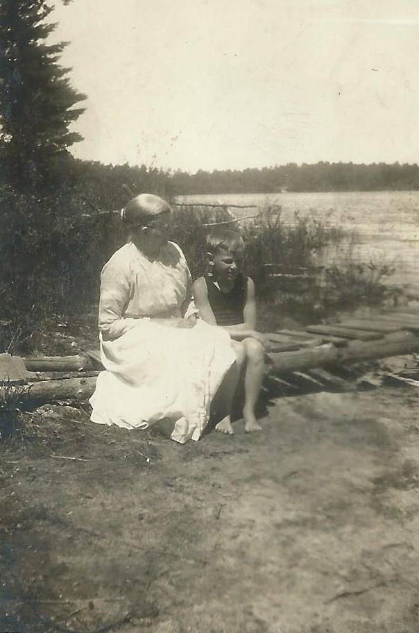 James McNitt with his great aunt Emeline Woodin Francisco at Bass Lake