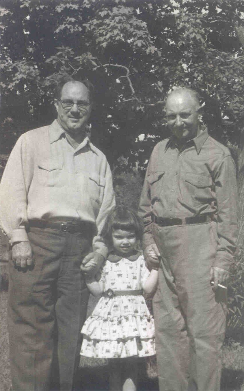 Marilyn with her grandfather Andreas Weinman (left) and his brother Max, 1954