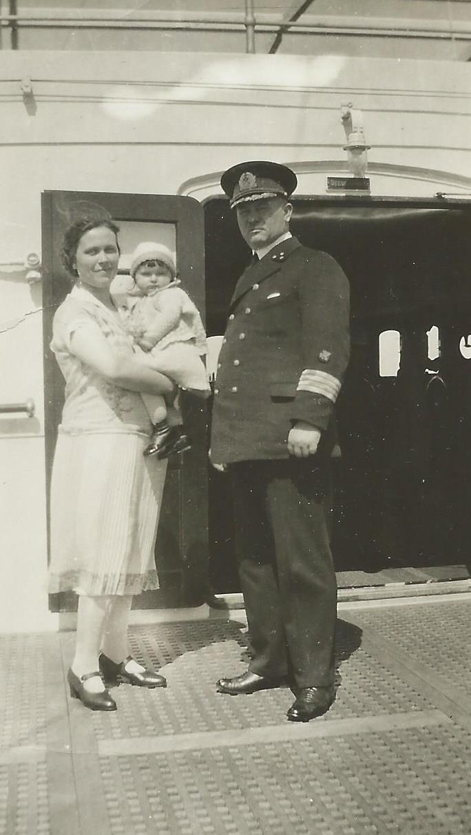 Bertha Boettcher Weinmann, Ruth Weinmann, and the captain of the S. S. Bremen