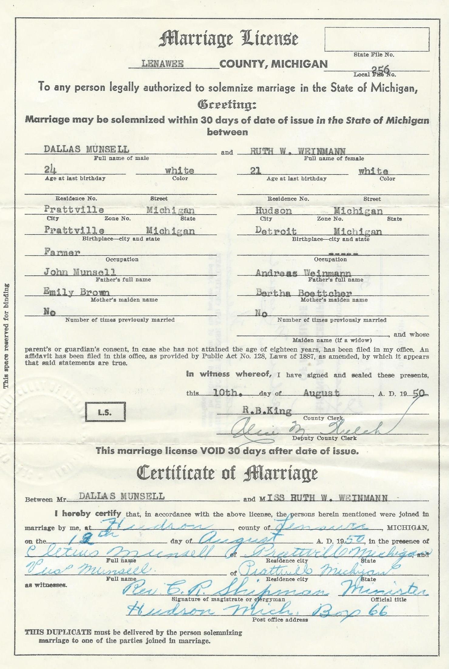 Wedding certificate